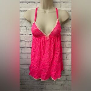 Victoria’s Secret Small Hot Pink Stretch Lace Gown‎  Babydoll Neglige Roleplay
